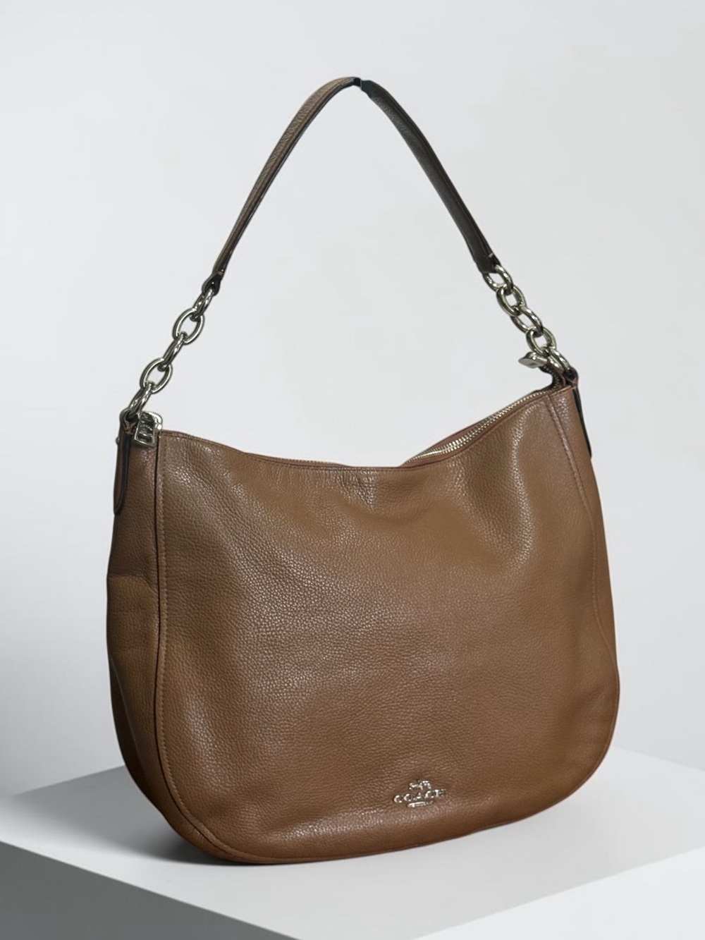 Coach Chelsea Saddle Tan Pebbled Leather Shoulder Hobo Bag! - Picture 3 of 12